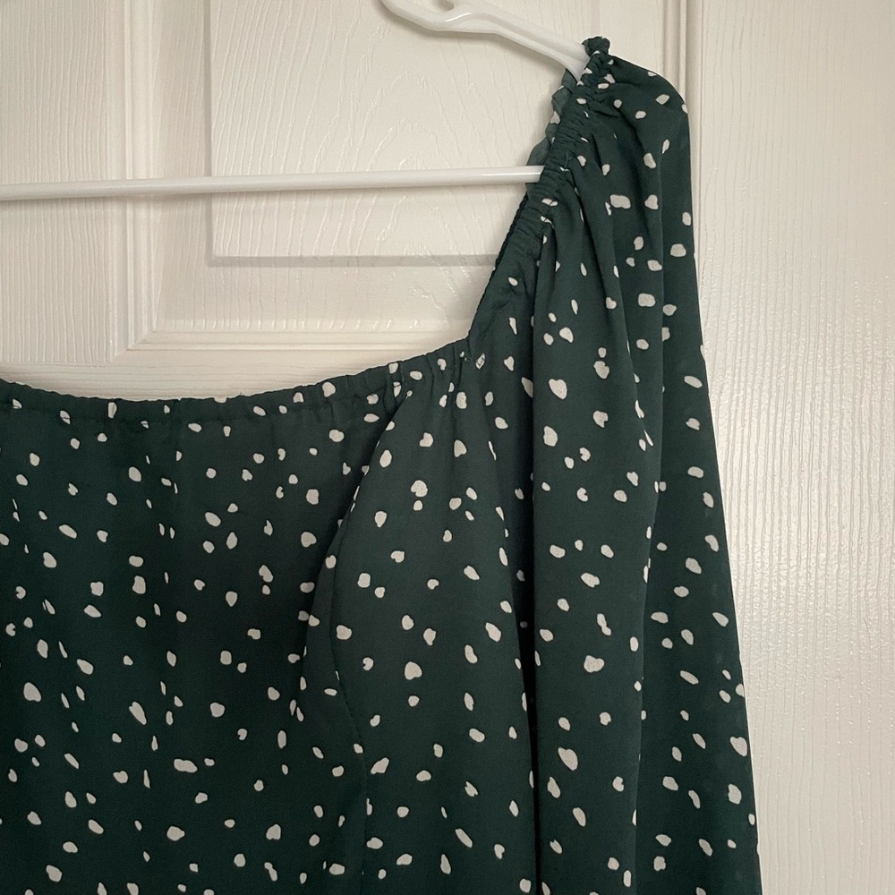 Abercrombie & Fitch Forest Green & White Speckled Terrazo Cropped Blouse size XL - Picture 2 of 12